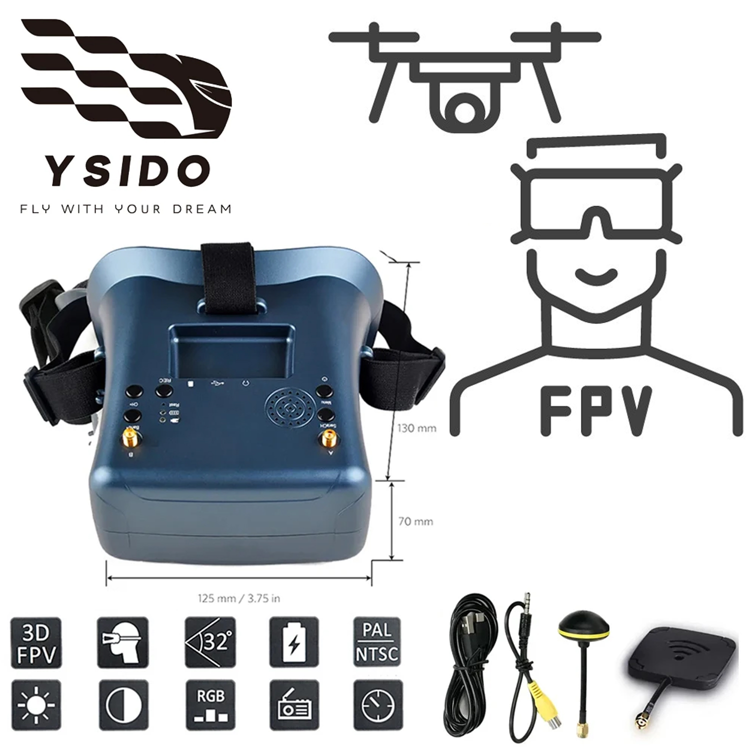 Drone Racing Vtx - Óculos fpv 008d 5.8g 40ch 4.3
